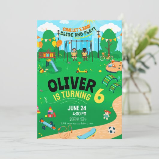 室内遊び場の誕生日パーティー（年齢不問） 招待状 (スタンド正面)