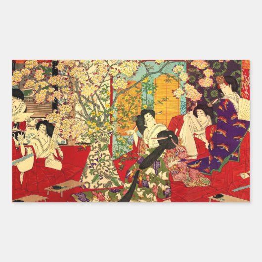 宦女桜筵連歌ノ図 長方形シール (正面)