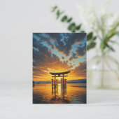 宮島の浮き鳥居 厳島神社 夕焼け ポストカード (スタンド正面)