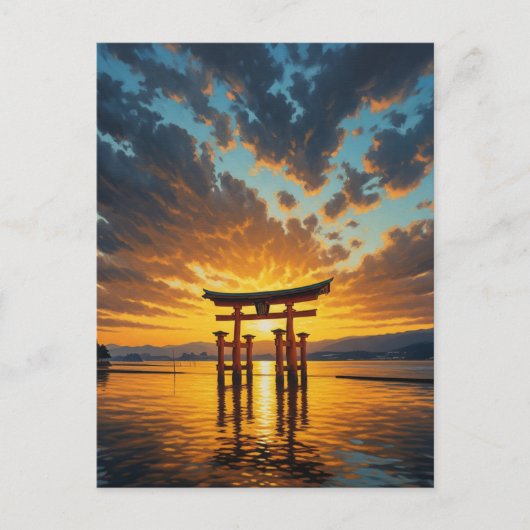 宮島の浮き鳥居 厳島神社 夕焼け ポストカード (正面)