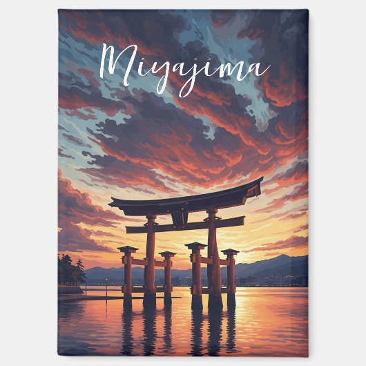 宮島の浮き鳥居 厳島神社 夕焼け マグネット (正面)