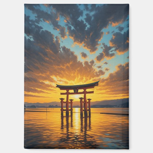 宮島の浮き鳥居 厳島神社 夕焼け マグネット (正面)