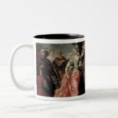 宮殿(59640の組)の外で踊る姿 ツートーンマグカップ (左)