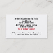 害虫の害虫制御は個人化なります 名刺 (裏面)