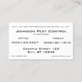 害虫駆除の害虫駆除業者-得られた虫か。 ペルシャの敷物 名刺 (裏面)