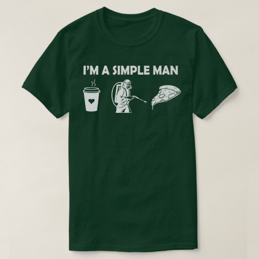 害虫駆除、コーヒー、ピザ男シンプルの人 Tシャツ (デザイン正面)