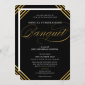 宴会モダンエレガントイベント白黒金ゴールド 招待状 (正面/裏面)