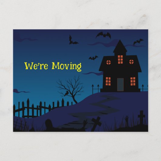 家おもしろいの青い背景を幽霊のよく出る移動 案内ポストカード (正面)