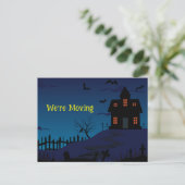 家おもしろいの青い背景を幽霊のよく出る移動 案内ポストカード (スタンド正面)