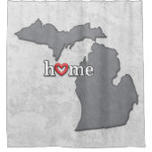 家およびハートのミシガン州の地図 シャワーカーテン (正面)