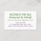 家で育った新鮮な野菜の生産業 名刺 (裏面)