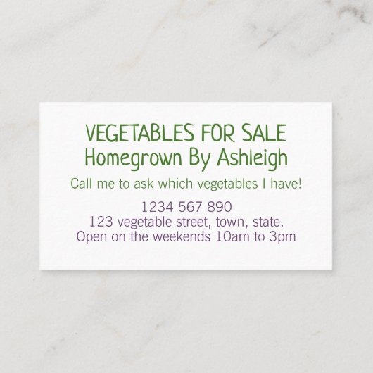 家で育った新鮮な野菜の生産業 名刺 (裏面)