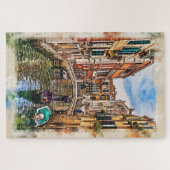 家とゴンドラのあるヴェネツィア運河。イタリア。 ジグソーパズル (横)