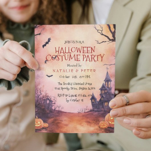 家と不気味こうもりハロウィーンの衣装パーティー 招待状