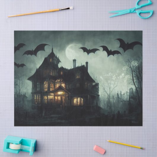 家と幽霊のよく出るこうもりの切り離し 薄葉紙 (クラフト)