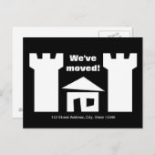 家と新しい住所おもしろいを持つはがきの移動 案内ポストカード (正面/裏面)