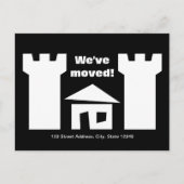 家と新しい住所おもしろいを持つはがきの移動 案内ポストカード (正面)