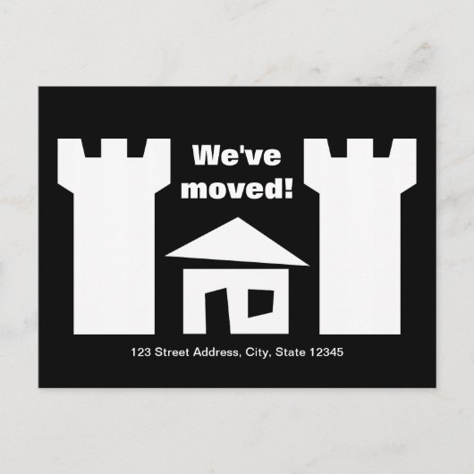 家と新しい住所おもしろいを持つはがきの移動 案内ポストカード (正面)