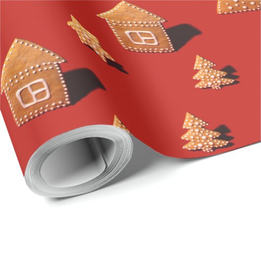 家と木の形のジンジャーブレッドのクッキーのパターン ラッピングペーパー (ロールコーナー)