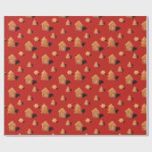 家と木の形のジンジャーブレッドのクッキーのパターン ラッピングペーパー (フラット)