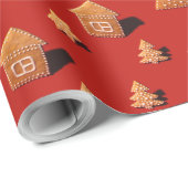 家と木の形のジンジャーブレッドのクッキーのパターン ラッピングペーパー (ロールコーナー)