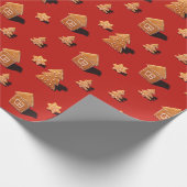 家と木の形のジンジャーブレッドのクッキーのパターン ラッピングペーパー (角)