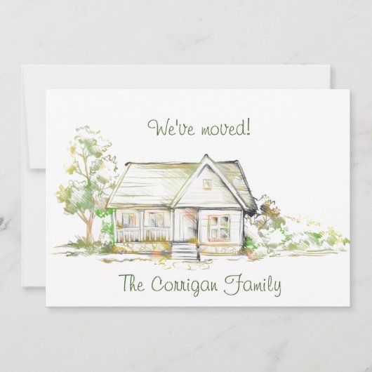 家と木の新しい住所フラットアナウンスメントカード 案内状 (正面)