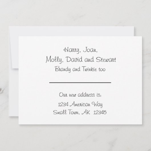 家と木の新しい住所フラットアナウンスメントカード 案内状 (裏面)