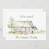 家と木の新しい住所フラットアナウンスメントカード 案内状 (正面/裏面)