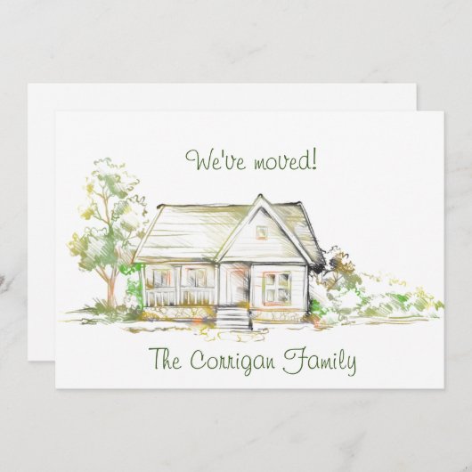 家と木の新しい住所フラットアナウンスメントカード 案内状 (正面/裏面)