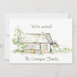 家と木の新しい住所フラットアナウンスメントカード 案内状