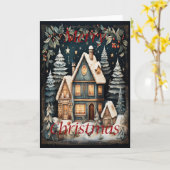 家と木の雪のクリスマスのグリーティングカード カード (黄色い花)