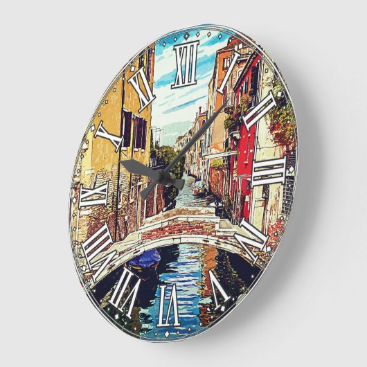 家と橋のあるヴェネツィアの運河。イタリア。 ラージ壁時計 (傾斜)