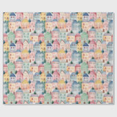 家と水の色のシームレスなパターン ラッピングペーパー (フラット)