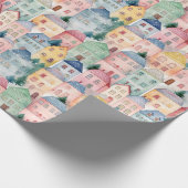 家と水の色のシームレスなパターン ラッピングペーパー (角)