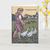 家に向かうガールガチョウオランダグリーティングカード カード (黄色い花)