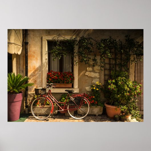 家に寄り掛かる自転車 ポスター (正面)