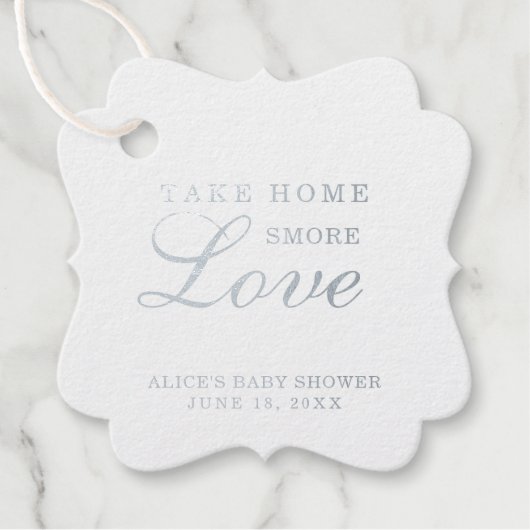 家に帰る愛シルバーフォイル赤ちゃんシャワー フェイバータグ (正面)