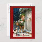 "家に誰でもか"。 ヴィンテージのクリスマス シーズンポストカード (正面/裏面)
