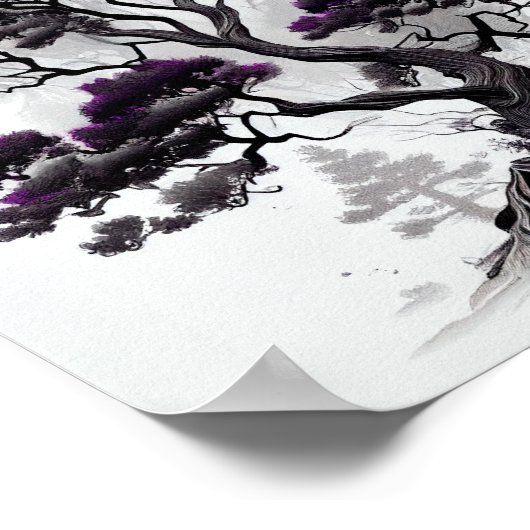 家のための美しい白黒の木のスケッチ ポスター (角)