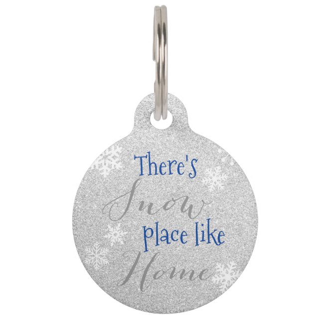 家のような雪の場所がある！冬の雪片 ペット　ネームタグ (正面)