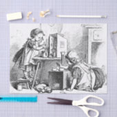 家のエッチングを遊んでいる小さな女の子 薄葉紙 (クラフト)