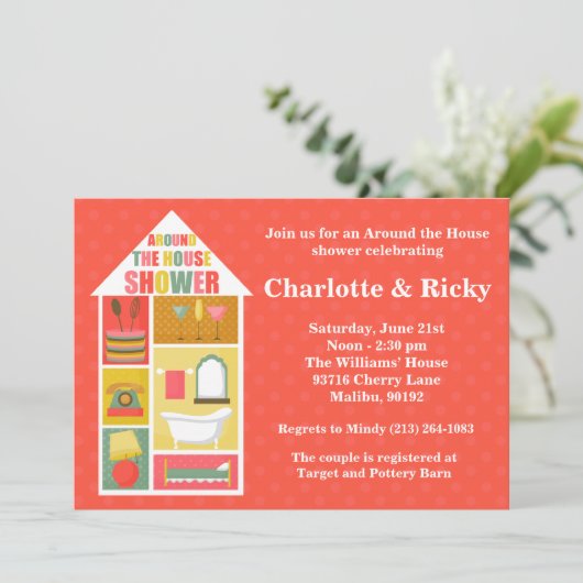 家のカップルのウェディングシャワーのまわり 招待状 (スタンド正面)