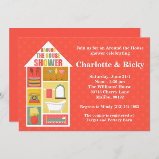 家のカップルのウェディングシャワーのまわり 招待状 (正面/裏面)