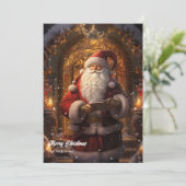 家のクラシックドアの前のサンタクロース シーズンカード (スタンド正面)