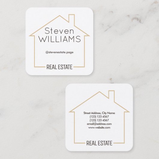 家のシェイプのタンフレーム スクエア名刺 (正面/裏面)