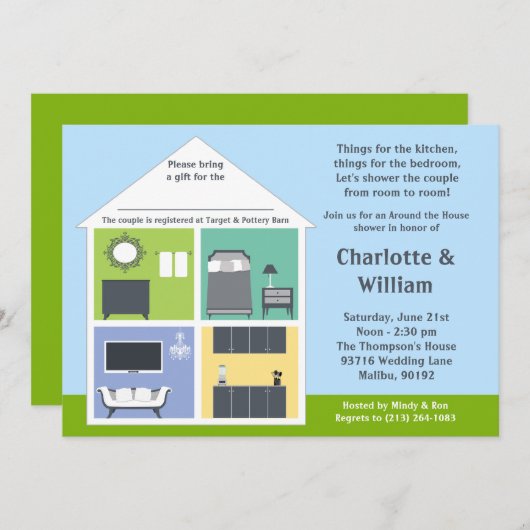 家のシャワーのブライダルシャワーのまわり 招待状 (正面/裏面)