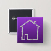 家のスケッチ。 灰色および紫色 缶バッジ (正面&裏面)