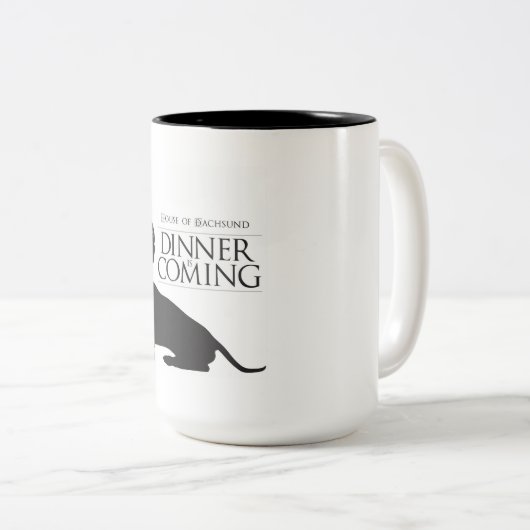 家のダックスフント"夕食"はコーヒー・マグを来ています ツートーンマグカップ (正面右)
