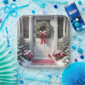 家のドアのクリスマスリース ペーパープレート (パーティー)